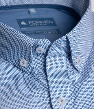FORMEN Blauw slim fit printhemd poplin