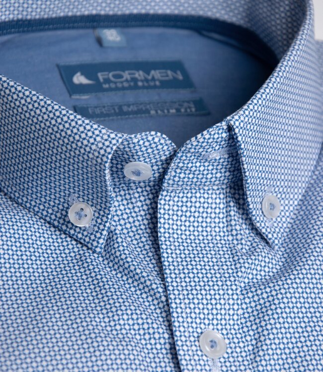 Blauw slim fit printhemd poplin 1
