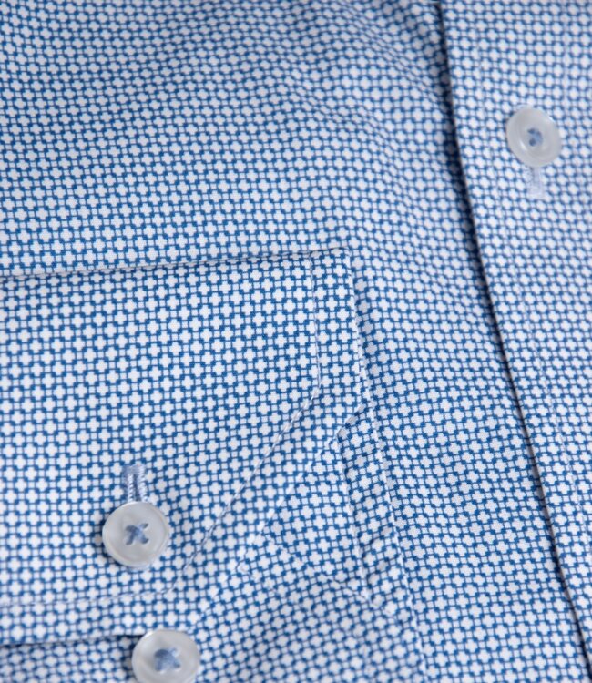 Blauw slim fit printhemd poplin 2