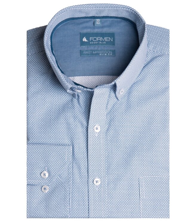 Blauw slim fit printhemd poplin 3