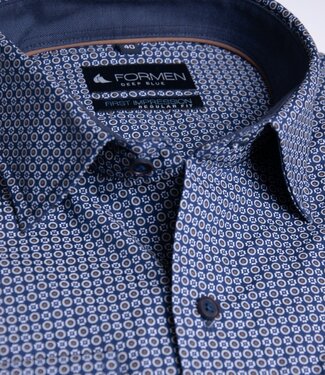 FORMEN Donkerblauw printhemd poplin