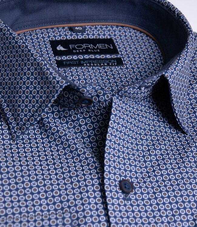 Donkerblauw printhemd poplin 1