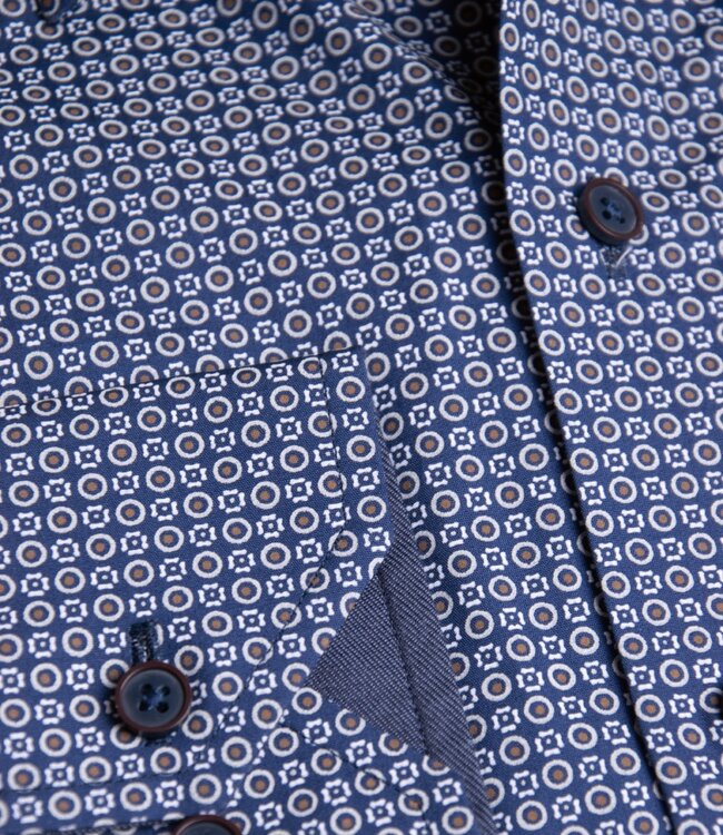 Donkerblauw printhemd poplin 2