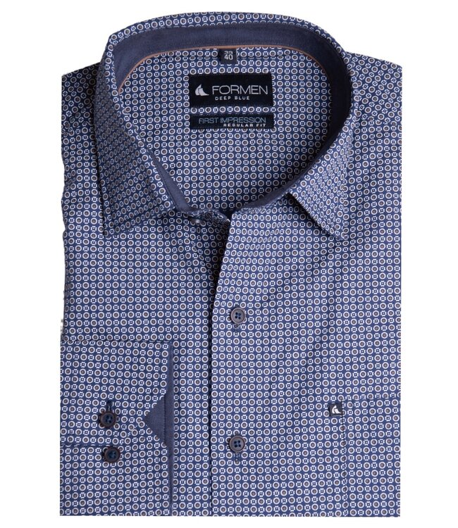 Donkerblauw printhemd poplin 3