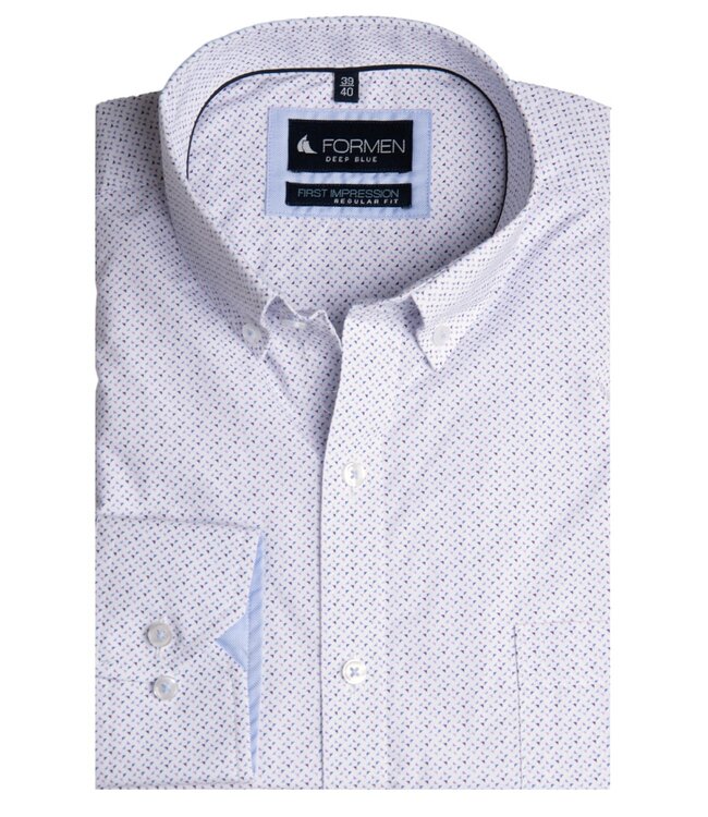 Wit hemd met fijne lila print 3