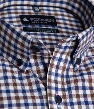 FORMEN Bruin vichy geruit hemd brushed twill