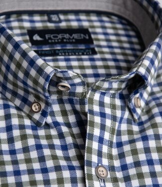 FORMEN Groen vichy geruit hemd brushed twill