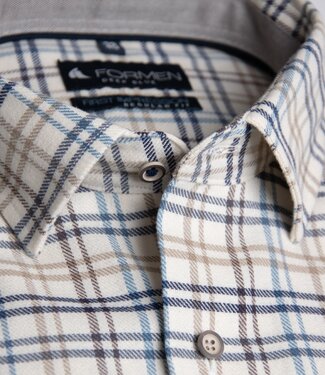 FORMEN Beige geruit hemd brushed twill