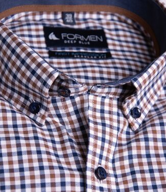 FORMEN Blauw-camel vichy geruit hemd