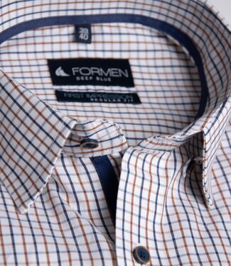 FORMEN Blauw-camel geruit hemd