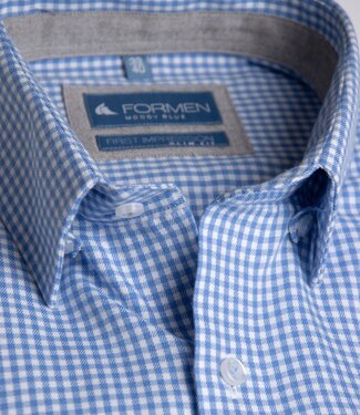 FORMEN Slim fit lichtblauw vichy geruit hemd