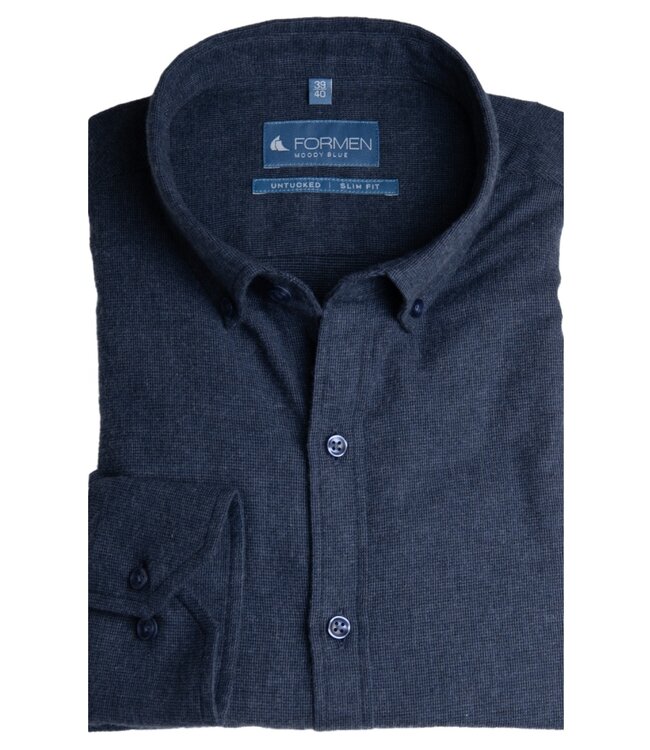 Slim fit donkerblauw hemd flanel 3