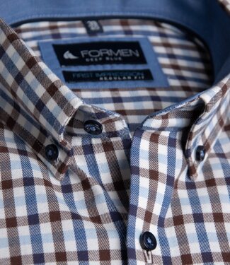 FORMEN Jeansblauw-bruin geruit hemd