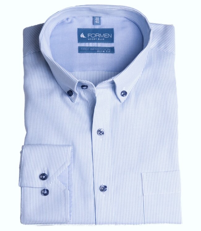 Slim fit lichtblauw gestreept hemd 3