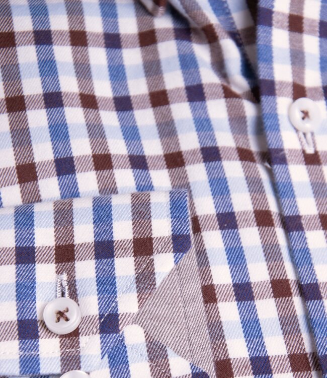 Slim fit jeansblauw-bruin geruit hemd 5