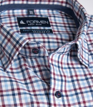 FORMEN Bordeaux-blauw geruit hemd in twill