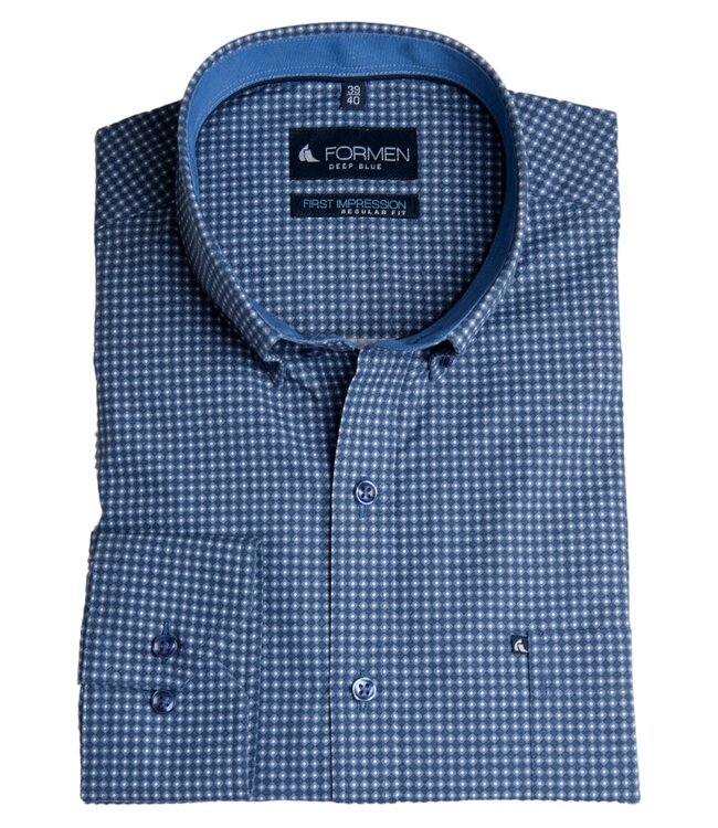 Blauw printhemd in poplin katoen 3