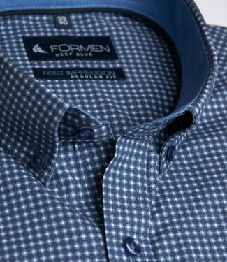 FORMEN Blauw printhemd in poplin katoen