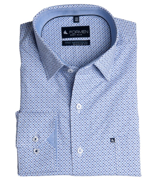 Blauw printhemd poplin 3