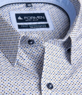 FORMEN Blauw-camel printhemd poplin
