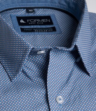 FORMEN Blauw-wit printhemd poplin