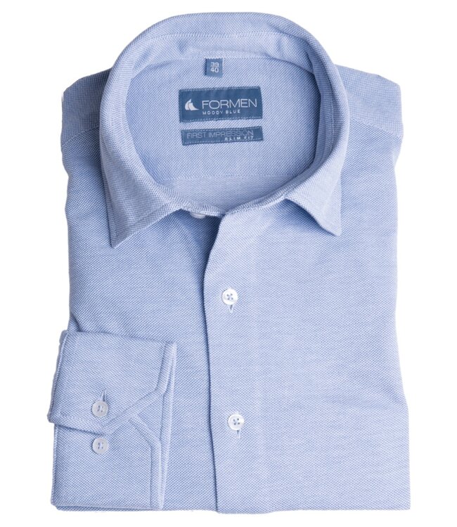 Effen lichtblauw knitted slim fit hemd 3