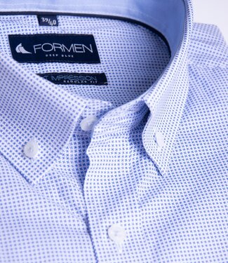 FORMEN Blauw hemd met kruisjes print poplin
