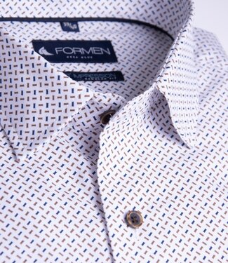 FORMEN Wit hemd met camel-navy print