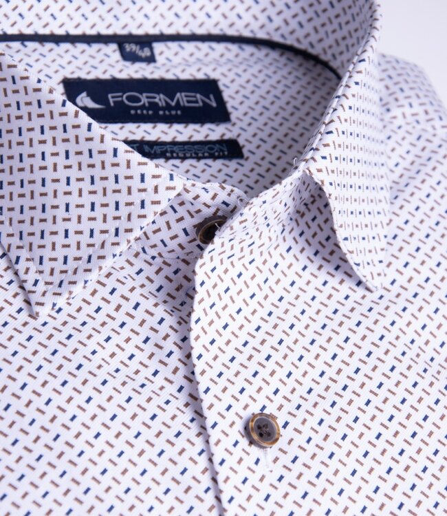 Wit hemd met camel-navy print 1