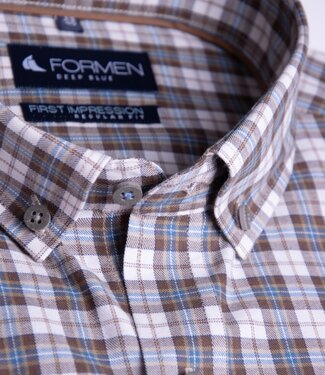 FORMEN Bruin geruit hemd in twill katoen