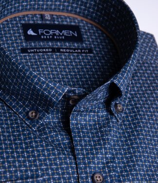FORMEN Donkerblauw hemd met tegelmotief
