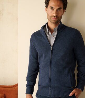 FORMEN Essential heren cardigan met rits - katoen blauw