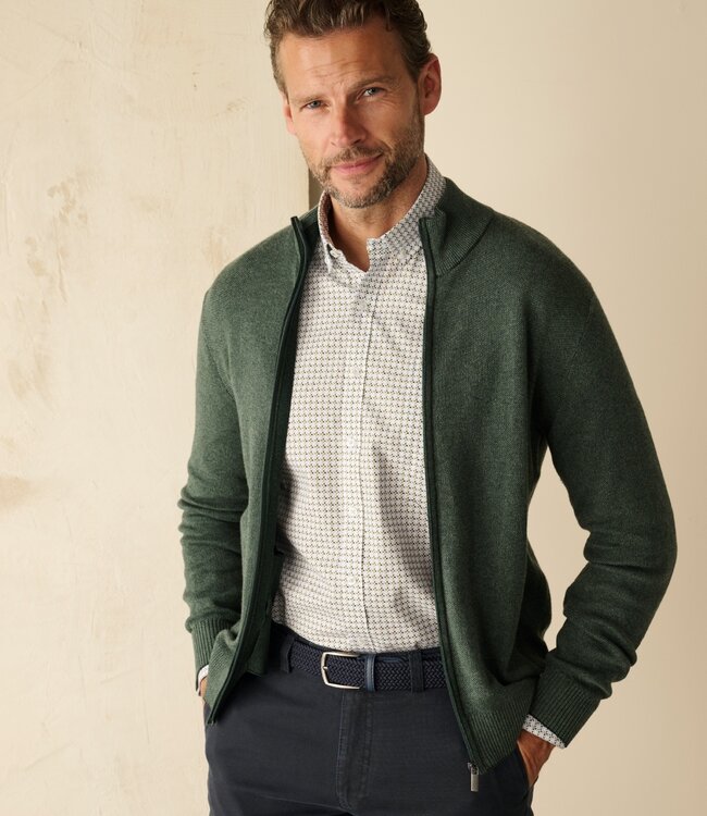 Essential heren cardigan met rits - katoen groen 1