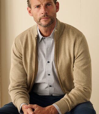 FORMEN Essential heren cardigan met rits - katoen beige