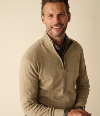 FORMEN Short zip herentrui - katoen beige