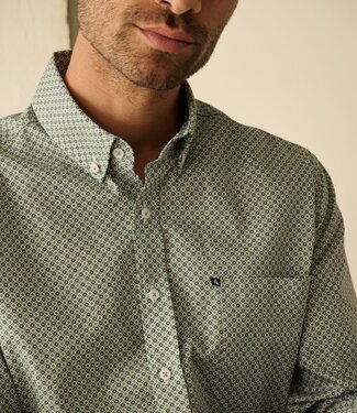 FORMEN Groen hemd dots poplin