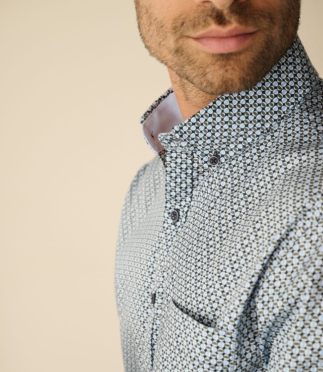 Groen hemd met retro motief poplin 3