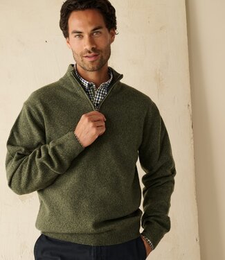 FORMEN Short zip trui - wolmix groen mêlee