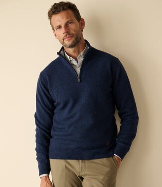 FORMEN Short zip trui - wolmix blauw