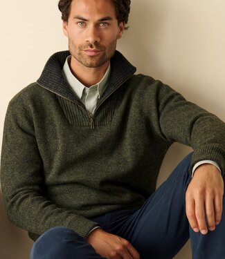FORMEN Short zip herentrui - lamswol groen