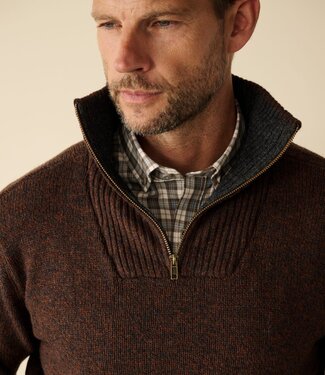 FORMEN Short zip herentrui - lamswol bruin