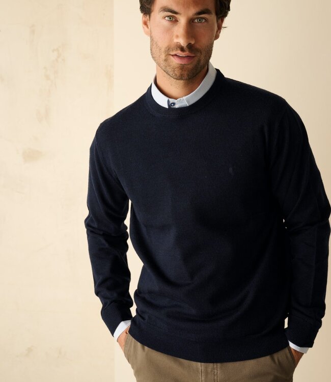 Herentrui met ronde hals - merinowol navy 1