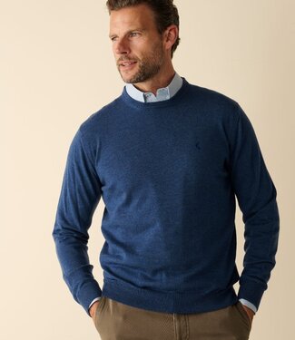 FORMEN Herentrui met ronde hals - merinowol denim