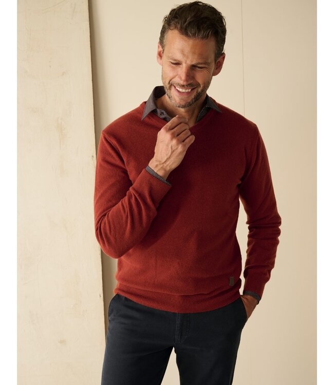 V-hals trui - wolmix terracotta 3