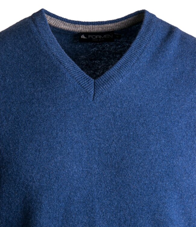 V-hals trui - wolmix kobalt 5