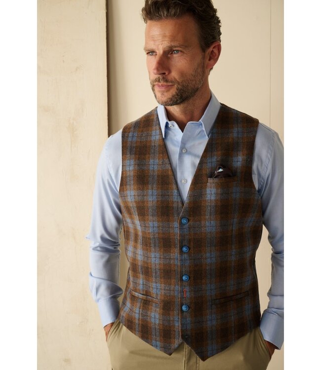 waistcoat geruit bruin-blauw 5