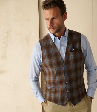 FORMEN waistcoat geruit bruin-blauw