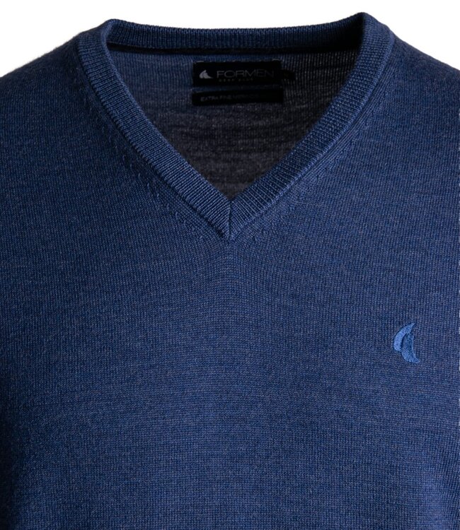 V-hals trui - merino denim blauw 4
