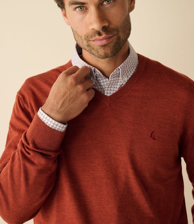 V-hals trui - merino terracotta 2