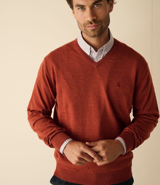 V-hals trui - merino terracotta 3